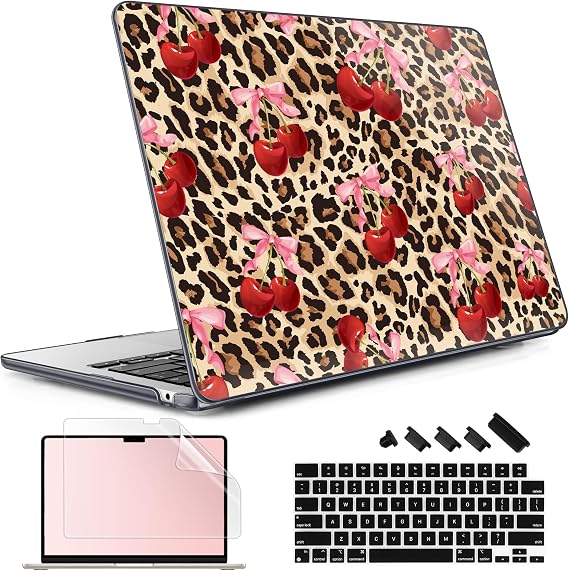 May Chen for M5 MacBook Air 13.6 Inch Case 2026 2025 2024-2022 Release M5 A3449 M4 A3240 M3 A3113 M2 A2681, Plastic Hard Shell Case for MacBook Air 13.6" with Retina Display, Cherry and Cheetah