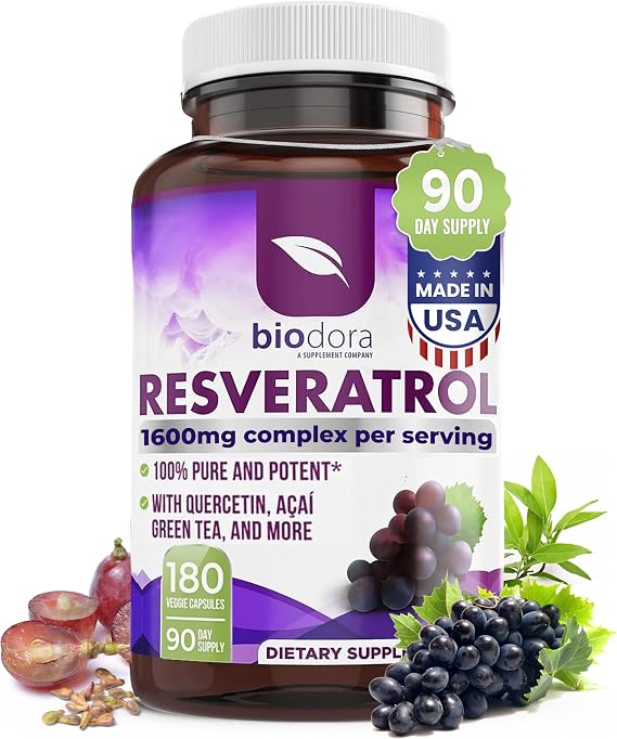 Resveratrol 1600mg | Trans-Resveratrol Antioxidant Supplement, 180 Capsules