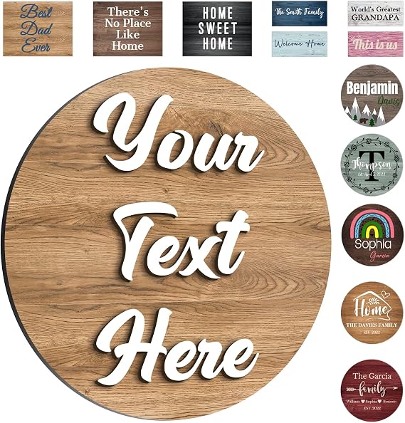 SIMIEEK Custom Wood Signs Personalized Family Name Sign for Home Decor 3D Customized Wooden Name Plaques Board with Text for Wall Art Door Kitchen Farmhouse Rustic Welcome Sign Decoration Gift