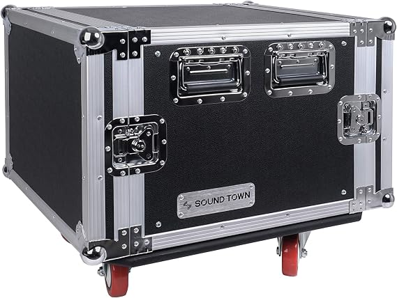 Sound Town 8U PA/DJ Rack/Road Case, 8-Space, with 21 Rackable Depth, Casters, Plywood, Metal Ball Corners - Pro Tour Grade (STRC-8UW)