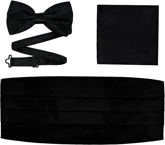 Men's Formal Cummerbund, Bow Tie, and Pocket Square Set
