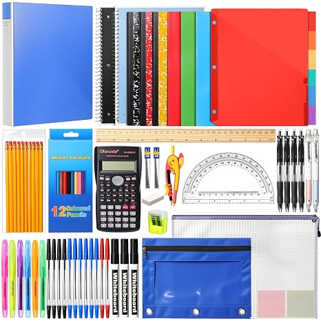 Watersay 72pcs (1set) Essential Back to School Supplies Kit for High School and College Bundle Includes Composition Pencils Highlighters Binders