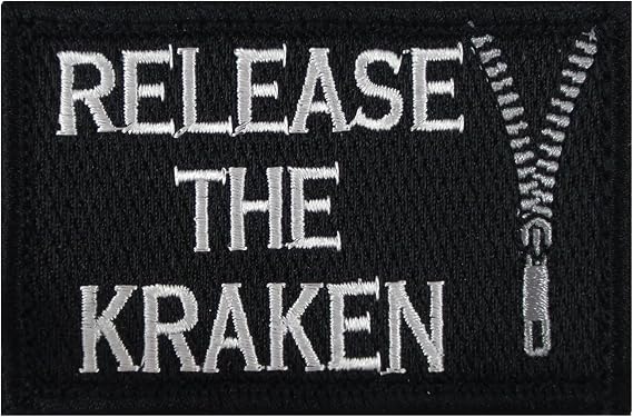 Release The Kraken Hook and Loop Patch Morale Tags Fully Embroidered (Black and White)