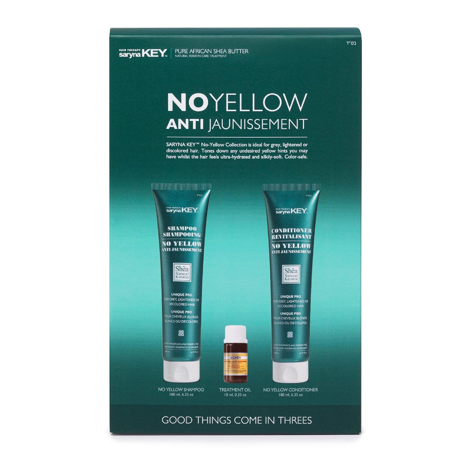 Saryna Key No Yellow Trio Shampoo, Conditioner, Oil