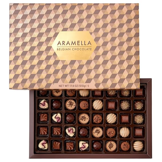 Aramella - 40 Piece Belgian Chocolate Assortment - Brown Gift Box With Gift Bag (17.9oz / 510g)