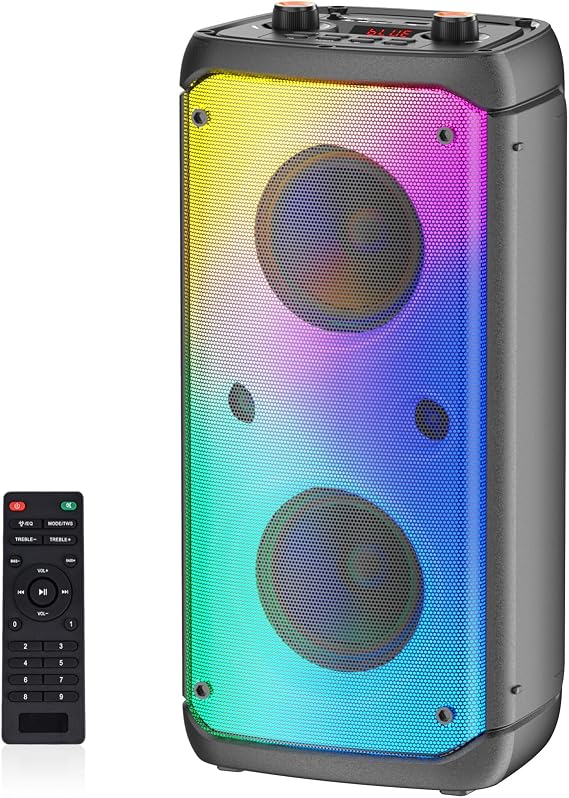 Bluetooth Speaker Wireless, 80W Peak Wireless TWS Portable Outdoor Party Speakers with Subwoofer, Deep Bass, 6 LED Colorful Lights, Loud Stereo Sound