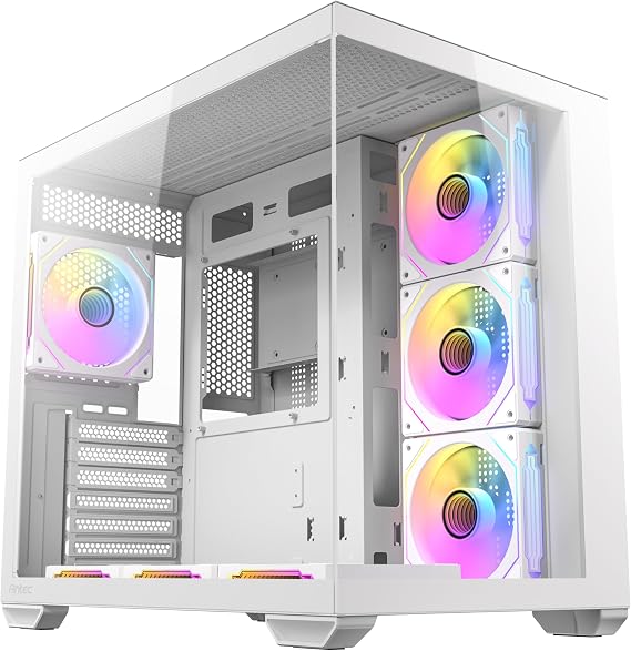 Antec CX Mirror Mini Kule Bilgisayar Kasası, 270° Panoramik Tam Görünüm Temperli Cam, 7x120mm ARGB Fan Dahil, Çift Kamera Tasarımı, 360mm Radyatör Desteği, Type-C 3.2 Gen 1, LED Kontrol Düğmesi, Beyaz