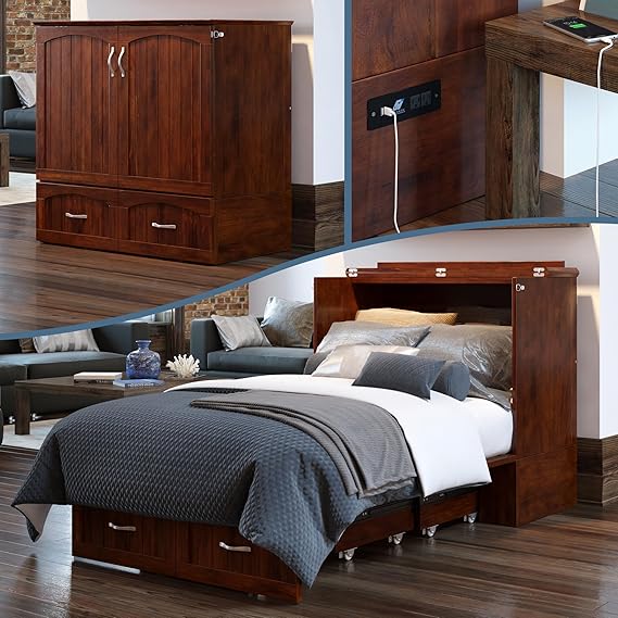 AFI, Southampton Murphy Bed Chest Twin XL with 6" Mattress & Drawer, Walnut
