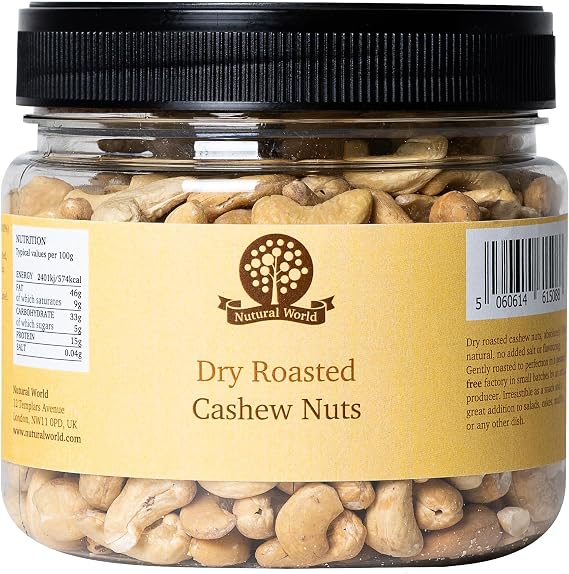 Nutural World - Dry Roasted Whole Cashews - Unsalted (500g) - Great Taste Award Winner