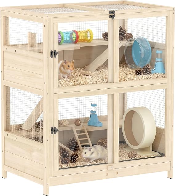 PawHut Wooden Hamster Cage for Syrian Mice Gerbil 33" x 21" x 36"