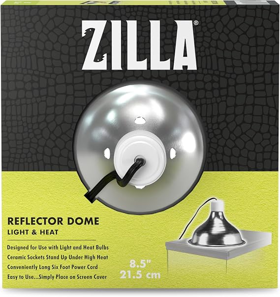 Zilla Silver Reflector Domes 8.5 Inches | Reptile heat lamp fixture, ceramic socket, 6-foot power cord, fits 60 watt bulbs; place on terrarium screen cover