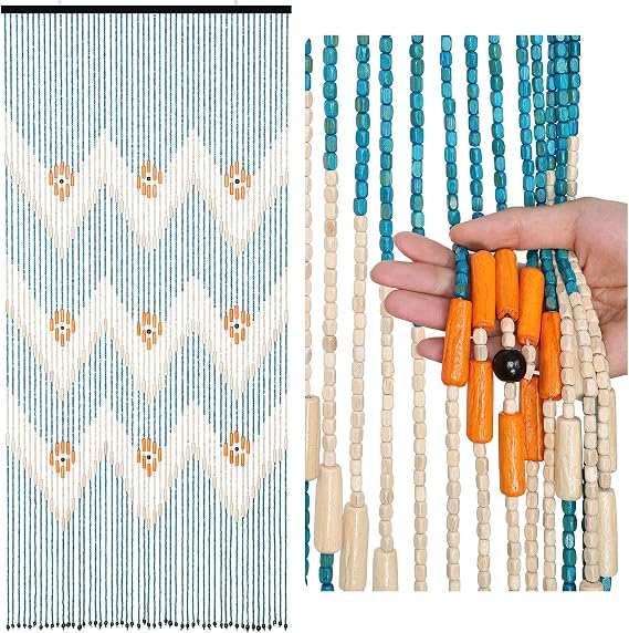 BECHAEO Handmade Bamboo Beaded Curtain for Doorway, Blue 35.5" x 75"