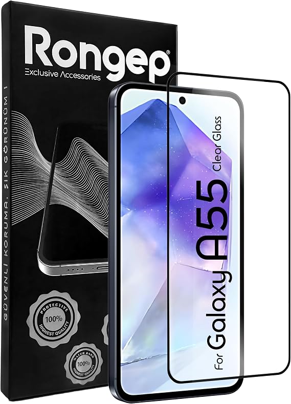 Rongep Samsung Galaxy A55 için Ekran Koruyucu 9H Sertlikte Anti-Static Temperli Cam Görüntü Kalitesini ve Dokunmatiği Etkilemeyen Çizilme ve Darbelere Karşı Ekranı Kaplayan Premium Galaxy A55 Koruma