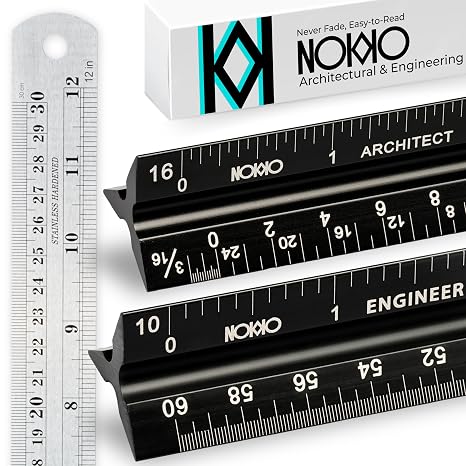 Architectural Scale Ruler and Engineering Scale Ruler Set, 12-Inch, 3-Piece