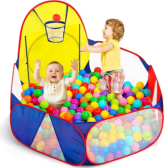 Eocolz Kids Ball Pit Large Pop Up Childrens Ball Pits Tent for Toddlers Playhouse Baby Crawl Playpen with Basketball Hoop and Zipper Storage Bag, 4 Ft/120CM, Balls Not Included (Blue)