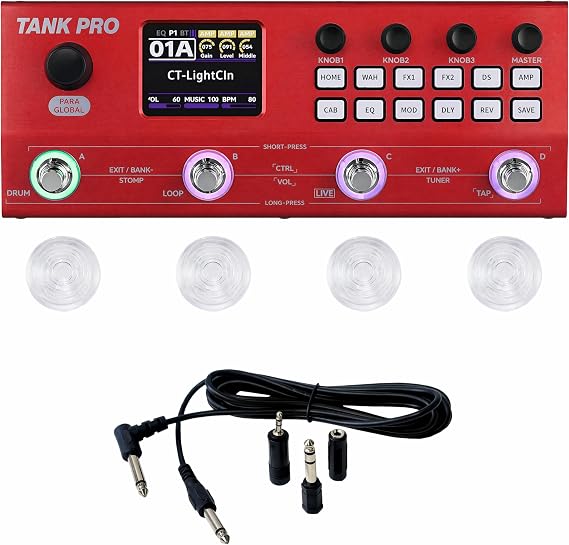 M-VAVE TANK-PRO Multi Effects Guitar Pedal, Multi Effects Processor, Amp Modeler, Drum Machine Pedal & Guitar Looper Pedal, Guitar Pedal with Footswitch Topper and Audio Cable (Red)