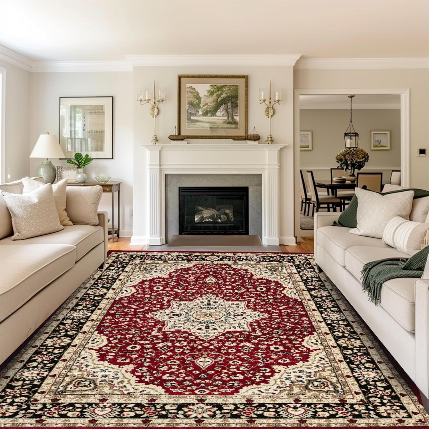 Rugs Inn Traditional Collection Rug – Large Washable Non-slip Carpet for Living Room, Bedroom, Lounge Dining, Kitchen Thick Soft Indoor Floor Rugs Red, 160x230 cm
