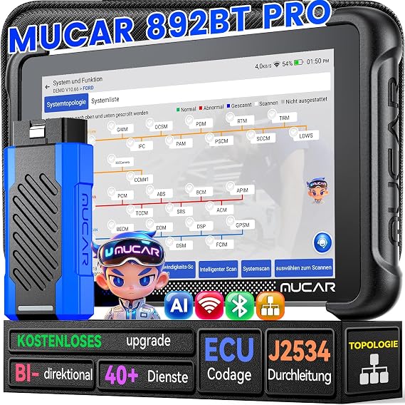 mucar 892BT PRO OBD2 Diagnostic Tool J2534 Pass-Thru & Topology