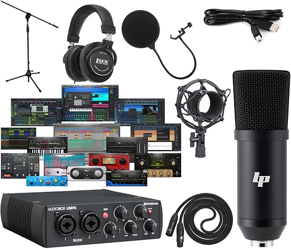 AudioBox 96 USB 2.0 Recording Studio Bundle with PreSonus Interface LP Condenser Microphone Studio Headphones Pop Filter Mic Stand and Updated Studio One Artist Software
