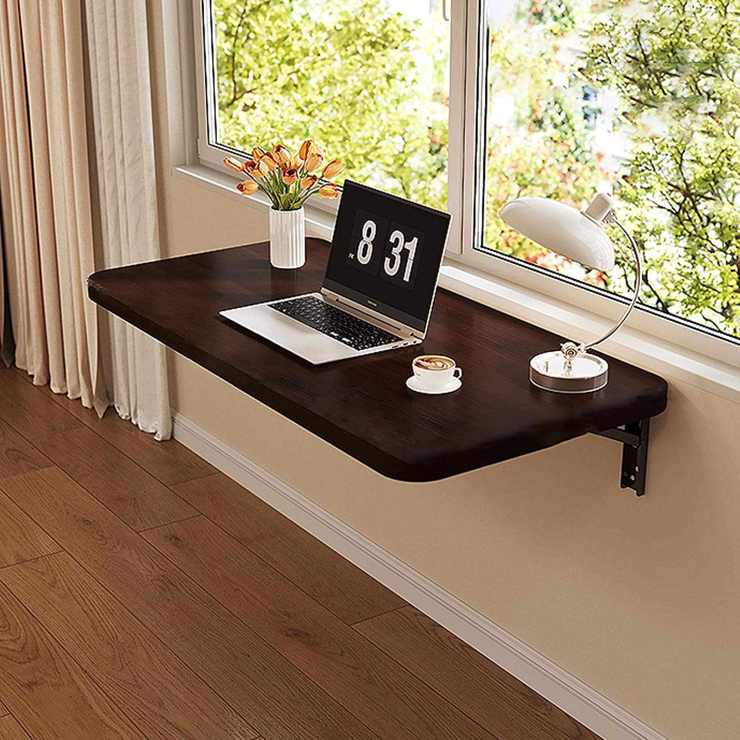 Wall Mounted Folding Table,Wall Mounted Computer Workstation Desk,Drop-Leaf Folding Laptop Desk Shelf For Small Space,space Saving,for Dining,Study,Kitchen,Small Children Writing Table