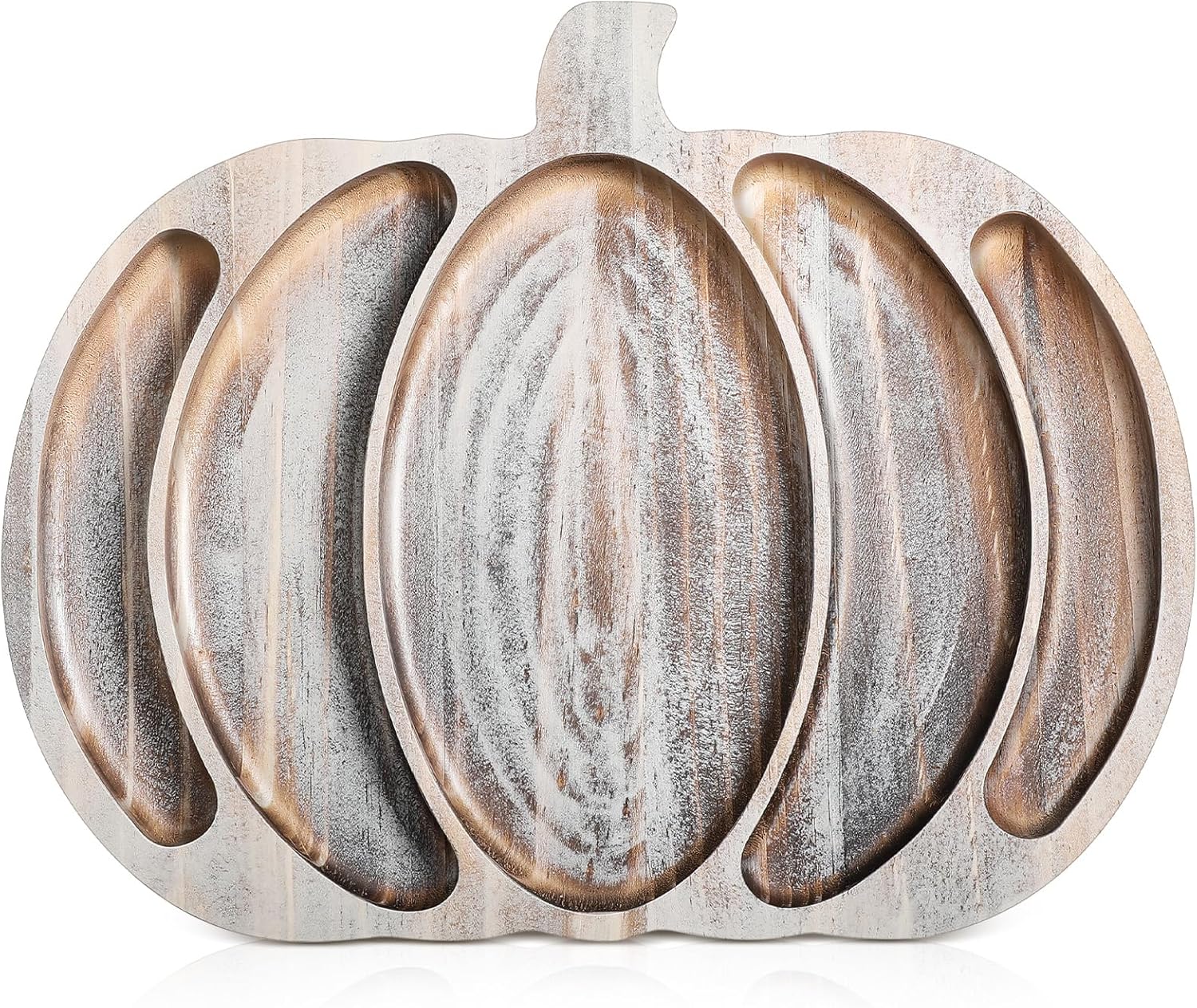 Sliner Fall Pumpkin Wooden Serving Dish Platter Thanksgiving 15 L x 12 W Pumpkin Shaped Charcuterie Board Snack Wood Cutting Board Sectional Dish Plate for Home GiftsGrey White