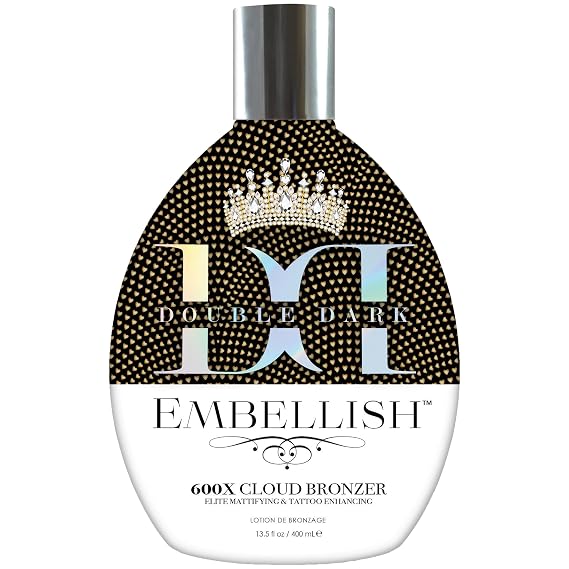 Brown Sugar Double Dark Embellish 600X Bronzer Tanning Lotion, 13.5 Fl Oz | Double dark DHA bronzing with mattifying complex, copper peptide & hyaluronic acid for a matte airbrushed look, Apricot scent