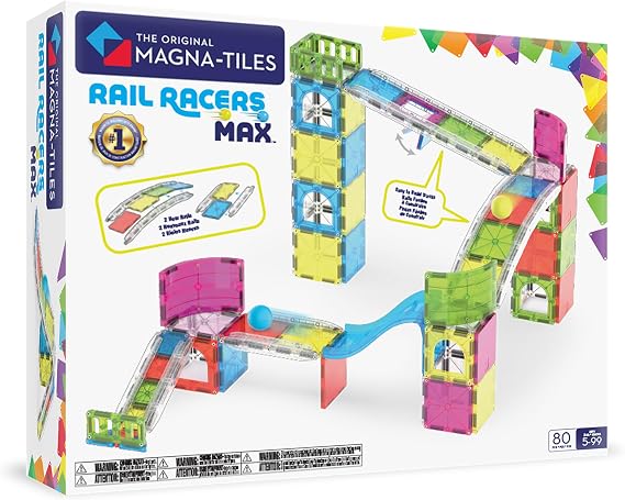 MAGNA-TILES Rail Racers Max 80-Piece Magnetic Construction Set, The Original Magnetic Building Brand