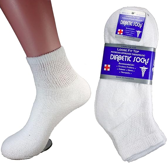 L&M Diabetic Socks Ankle Unisex 9-11, 10-13, 13-15 Black White 12 Pairs