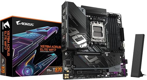 GIGABYTE X870M AORUS Elite WIFI7 Motherboard - Supports AMD Ryzen 9000 CPUs, Digital 14+2+2 Phase VRM, up to 8200MHz DDR5 (OC), 1 x PCIe 5.0 + 1 x PCIe 4.0, Wi-Fi 7, 2.5 GbE LAN, USB 4