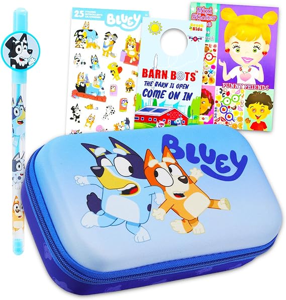 Bluey Pencil Case - Bundle of Molded Pencil Holder Case, Pen with Character Topper, Plus Stickers | Bluey School Supplies Set