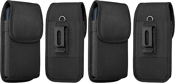Holster for iPhone 17 16 15 14 13 12 11 Xs X XR/Pro Models, Cell Phone Belt Holder Case with Clip for Men, Heavy Duty Nylon Pouch (Fits Phone with Otterbox Cover on) Black (Pack of 2)