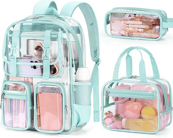 Fimibuke Clear Backpack for Girls - 3 PCS Heavy Duty Kids Clear Bags Green