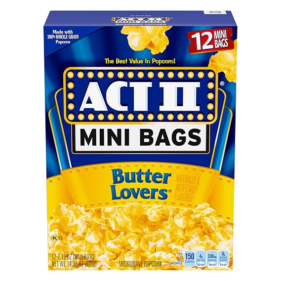Act II Butter Lovers Microwave Popcorn, Mini Bags, 14.39 oz., 12 Count Bags