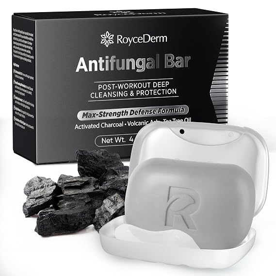Roycederm Antifungal Soap Bar - Helps with Athletes Foot, Jock Itch, Ringworm for Active Skin - Relieves Itching Burning Scaling and Discomfort with Tea Tree Oil, Charcoal & Volcanic Ash