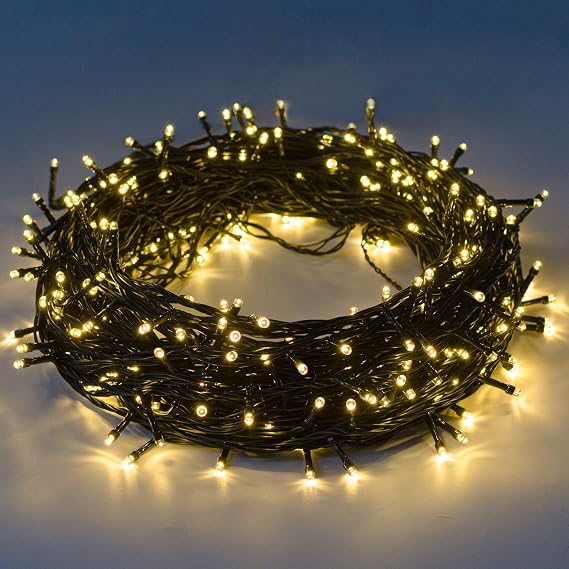 Christmas String Lights - 25m/82ft 220 LEDs Memory Function 8 Modes End to End Expandable Plug in Waterproof Outdoor & Indoor Fairy Light for Xmas Tree Thanksgiving Party Wedding Home - Warm White [Energy Class G]