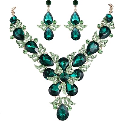 EVER FAITH Rhinestone Crystal Elegant Wedding Flower Leaf Teardrop Necklace Earring Set