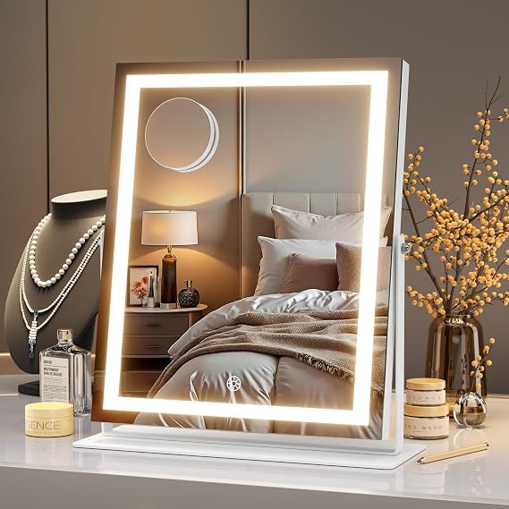 MINISO Vanity Mirror with Lights-11.4" x 13.8" LED Makeup Mirror, 3 Color Modes Touch Control and Brightness Adjustment Lighting Mirror, 10X Magnifying Glass, 360 Rotation