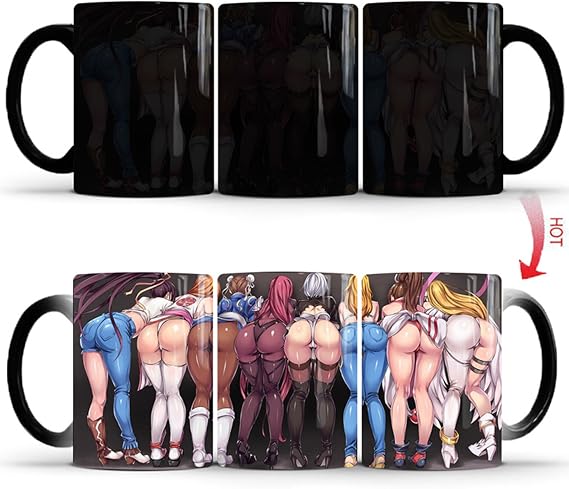 Anime Beauty Funny Coffee Mug, Sexy Big Butts Cup, 11Oz Ceramic Heat Changing Mug - Add Hot Liquid and Reveal Girl Butt- Novelty Gag Gift for Friends Halloween Birthday Christmas Gift for Men Woman