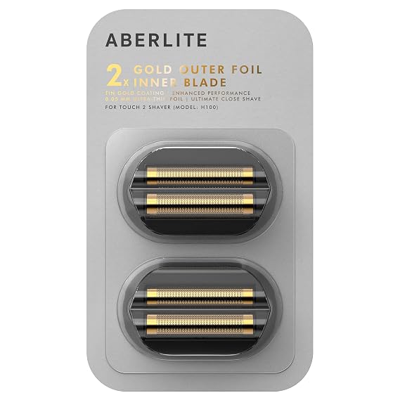 Aberlite Touch 2 Foil Head Shaver Replacement Inner Blade + Outer Foil Set (Gold TiN coating) (2 x 2-piece set) (Enhanced Performance) (Gold)