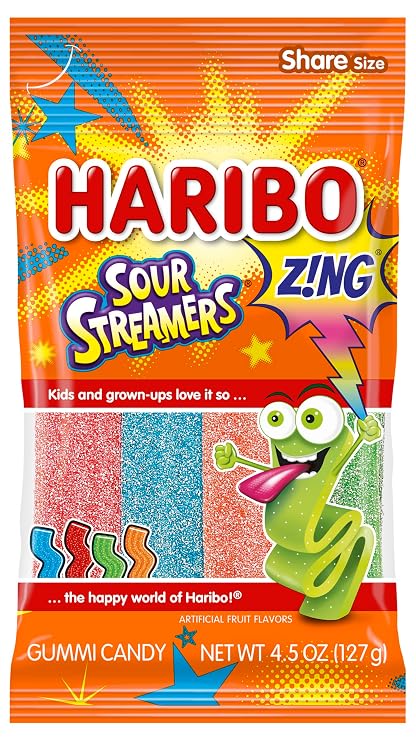 HARIBO Sour Streamers Sour Gummy Candy, 4.5 oz. Bag