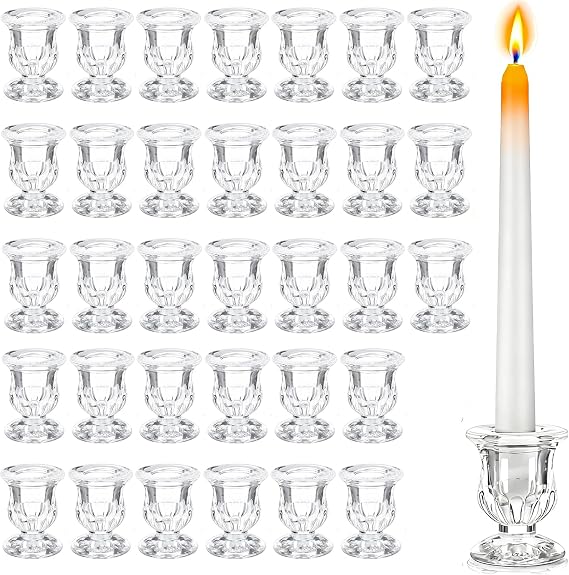 48 Pcs Clear Glass Taper Candle Holders Bulk, 2.5 in Taper Candle Holder