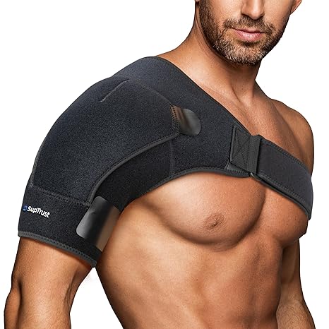 Suptrust Shoulder Brace for Women and Men: Shoulder Pain Relief Rotator Cuff Support Brace - Adjustable Fit Sleeve Wrap Relief for Injuries and Tendonitis(Black Small/Medium)