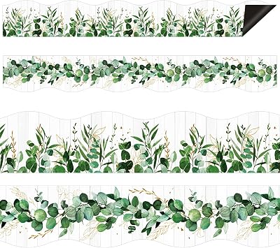 30PCS Magnetic Eucalyptus Bulletin Board Border Green Leaves Magnetic Border Strips for Classroom Whiteboard,Chalkboard Wall,Refrigerator DecorOnly Including Border