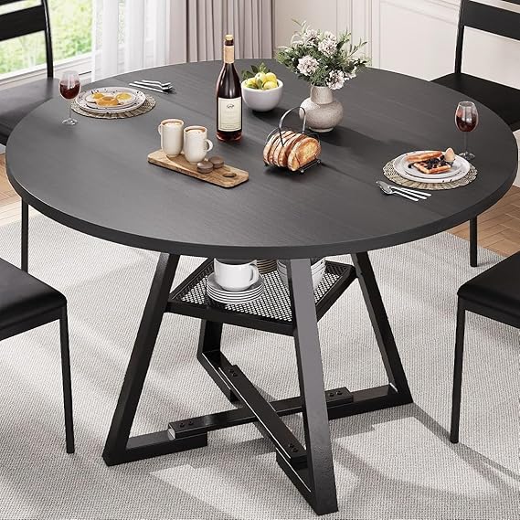Jocoevol Round Dining Table for 4 People Kitchen Dining Room Circle Dinner Pedestal Table Space Saving Wood Kitchen & Dining Room Furniture Black, 42 inch