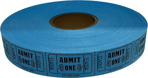 The Ticket Gurus 2000 Blue Admit One Single Roll Consecutively Numbered Raffle Tickets