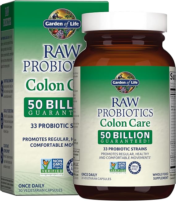 Garden of Life Raw Probiotics Colon Care, 50 Billion CFU, 1 Month Supply