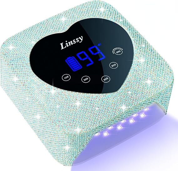 Linssy UV LED Nail Lamp, 72W Cordless Nail Lamp Nail Dryer with 5 Timer Settings, Large Heart Shape Smart LCD Screen with Touch Control UV Light for Gel Nails, Professional LED Nail Lamp (Blue)