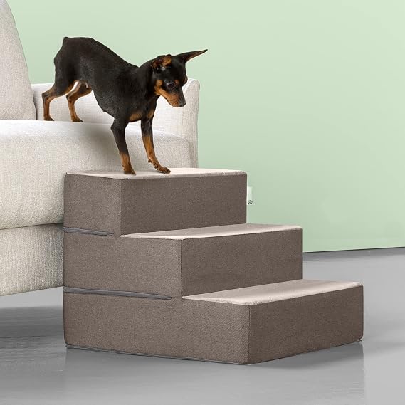 ZINUS Easy Pet Stairs, Pet Ramp, Pet Ladder, Small, Sand