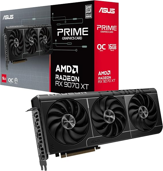 ASUS Prime AMD Radeon RX 9070 XT 16GB GDDR6 OC Edition Graphics Card, AMD (PCIe 5.0, HDMI/DP 2.1, 2.5-Slot Design, Axial-tech Fans, Ball Bearings, Dual BIOS, GPU Guard),