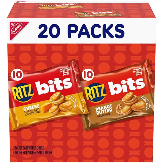 RITZ Bits Peanut Butter & Cheese Sandwich Crackers Variety Pack, 20 ct